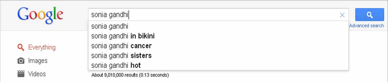 Sonia Gandhi in Google search Sonia Gandhi in Google search