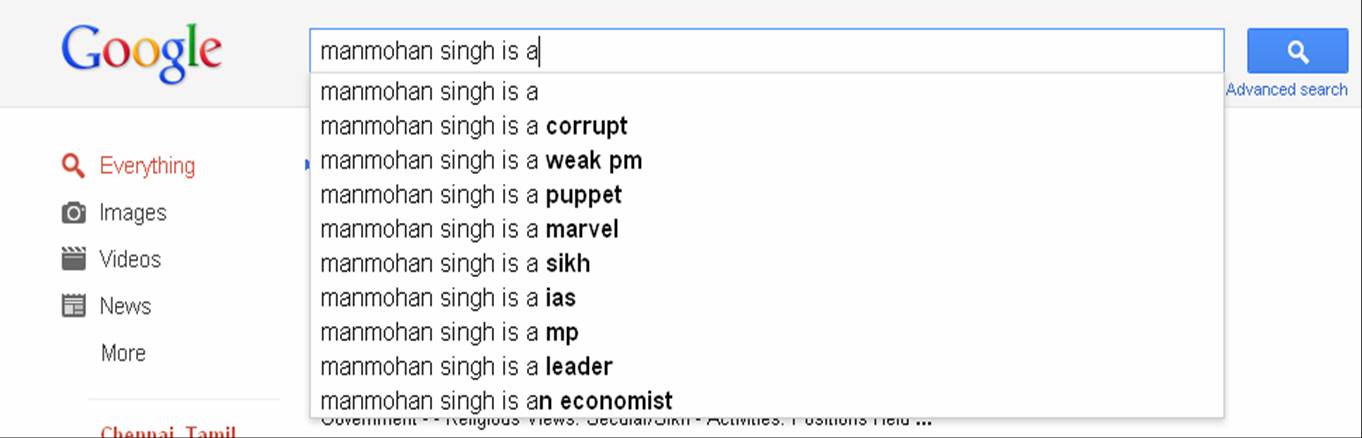 Manmohan Singh in Google search