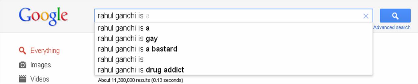 Rahul Gandhi in Google search