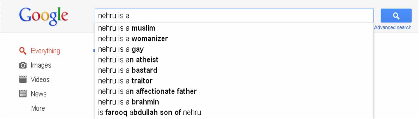 Nehru in Google search